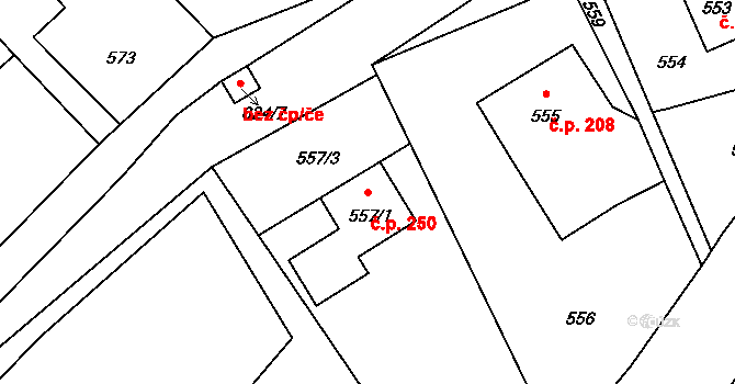 Bělotín 250 na parcele st. 557/1 v KÚ Bělotín, Katastrální mapa