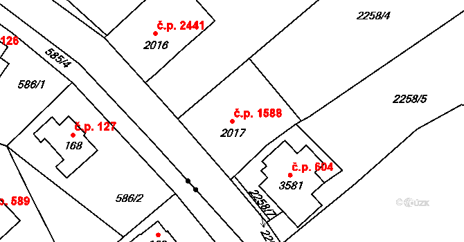 Zlín 1588 na parcele st. 2017 v KÚ Zlín, Katastrální mapa