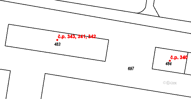 Stochov 341,342,343 na parcele st. 483 v KÚ Stochov, Katastrální mapa