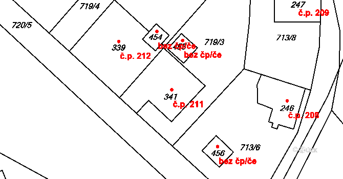Rataje nad Sázavou 211 na parcele st. 341 v KÚ Rataje nad Sázavou, Katastrální mapa