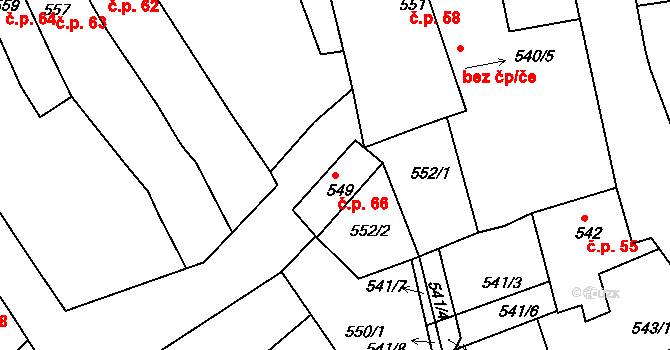 Uhlířské Janovice 66 na parcele st. 549 v KÚ Uhlířské Janovice, Katastrální mapa