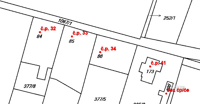 Barochov 34, Řehenice na parcele st. 86 v KÚ Malešín, Katastrální mapa