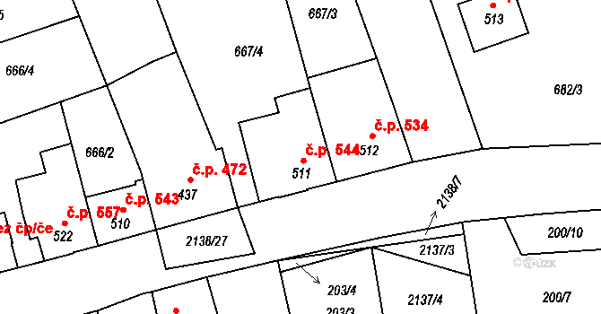 Lišov 544 na parcele st. 511 v KÚ Lišov, Katastrální mapa