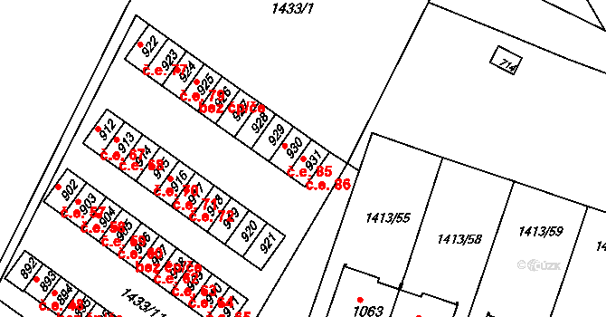 Brtnice 86 na parcele st. 931 v KÚ Brtnice, Katastrální mapa