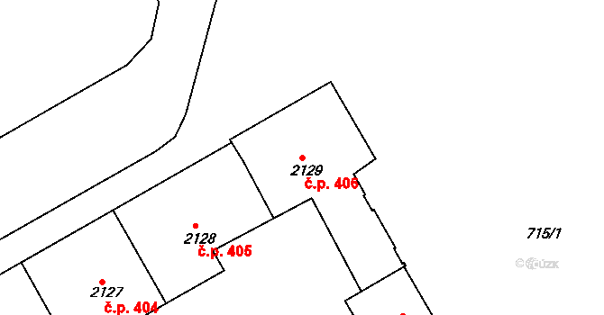 Lyžbice 406, Třinec na parcele st. 2129 v KÚ Lyžbice, Katastrální mapa