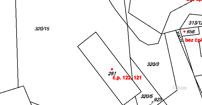 Řež 121,122, Husinec na parcele st. 281 v KÚ Husinec u Řeže, Katastrální mapa