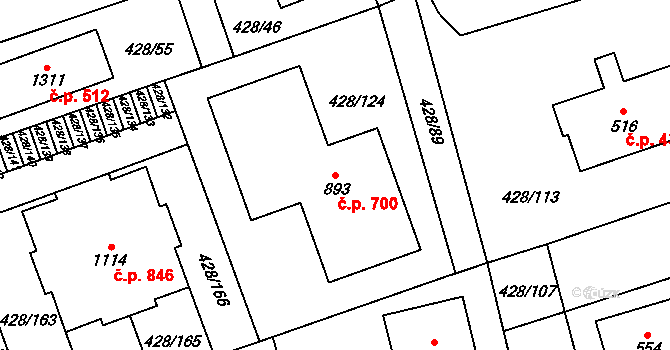Horoměřice 700 na parcele st. 893 v KÚ Horoměřice, Katastrální mapa