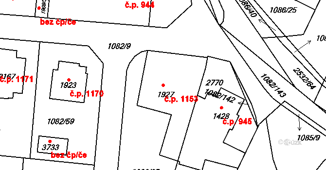 Dobříš 1153 na parcele st. 1927 v KÚ Dobříš, Katastrální mapa