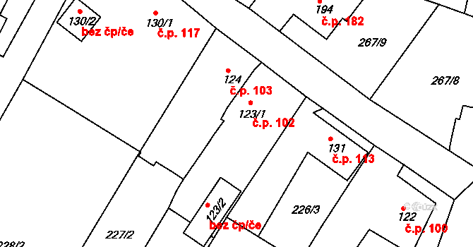 Ejpovice 102 na parcele st. 123/1 v KÚ Ejpovice, Katastrální mapa