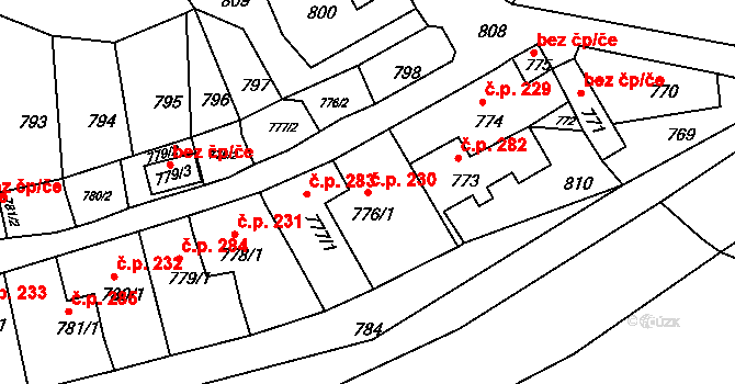Žandov 230 na parcele st. 776/1 v KÚ Žandov u České Lípy, Katastrální mapa