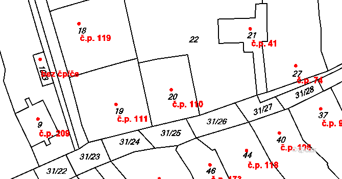 Ketkovice 110 na parcele st. 20 v KÚ Ketkovice, Katastrální mapa