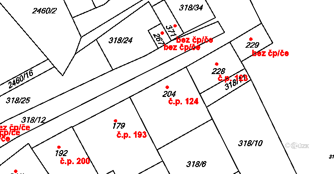 Ježov 124 na parcele st. 204 v KÚ Ježov, Katastrální mapa