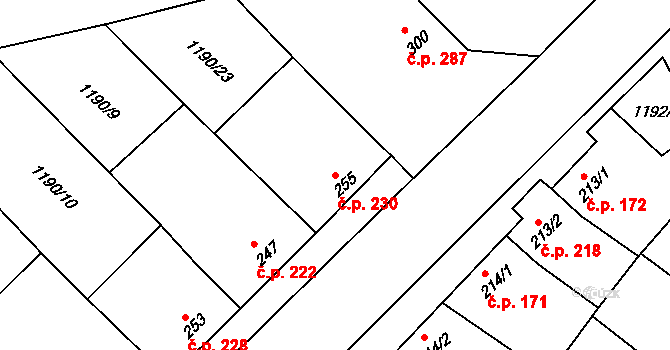 Násedlovice 230 na parcele st. 255 v KÚ Násedlovice, Katastrální mapa