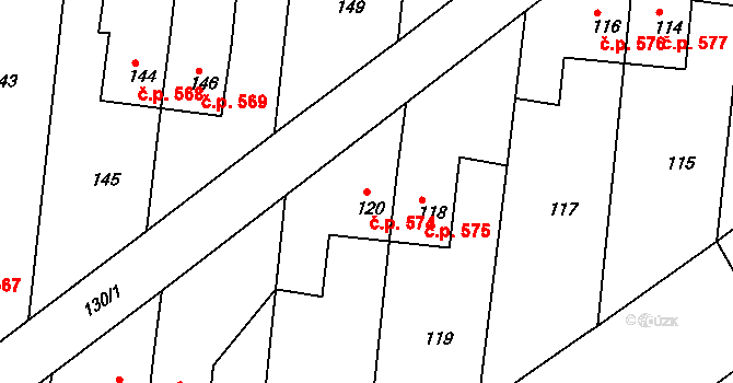 Šardice 574 na parcele st. 120 v KÚ Šardice, Katastrální mapa