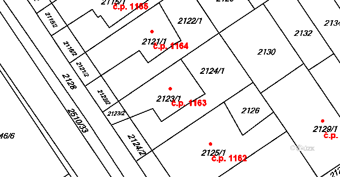 Bzenec 1163 na parcele st. 2123/1 v KÚ Bzenec, Katastrální mapa