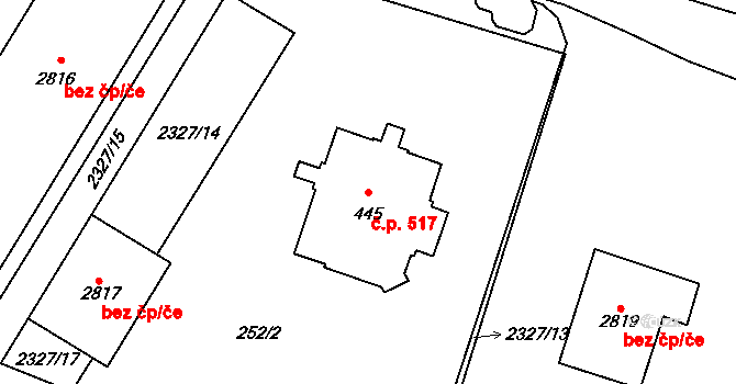 Kyjov 517 na parcele st. 445 v KÚ Kyjov, Katastrální mapa