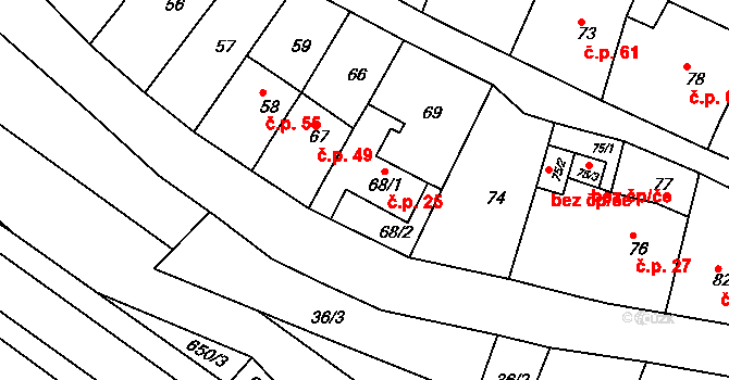 Opatovice 25, Vyškov na parcele st. 68/1 v KÚ Opatovice u Vyškova, Katastrální mapa