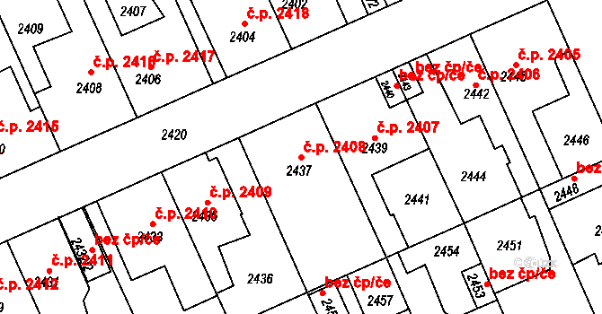 Kladno 2408 na parcele st. 2437 v KÚ Kladno, Katastrální mapa