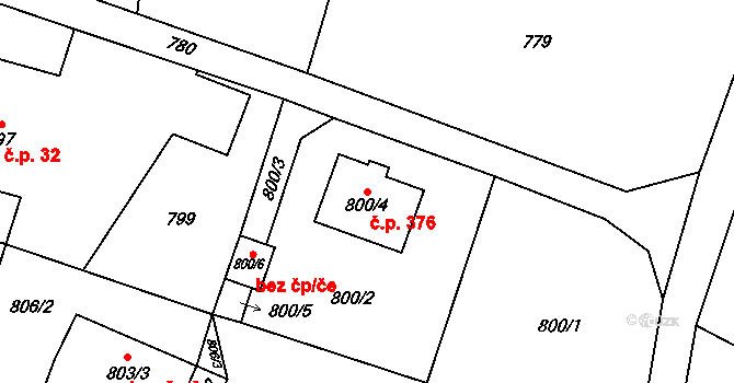 Krmelín 376 na parcele st. 800/4 v KÚ Krmelín, Katastrální mapa