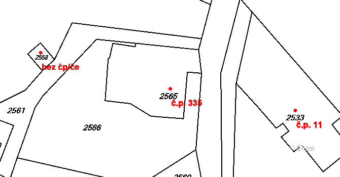 Rychvald 335 na parcele st. 2565 v KÚ Rychvald, Katastrální mapa