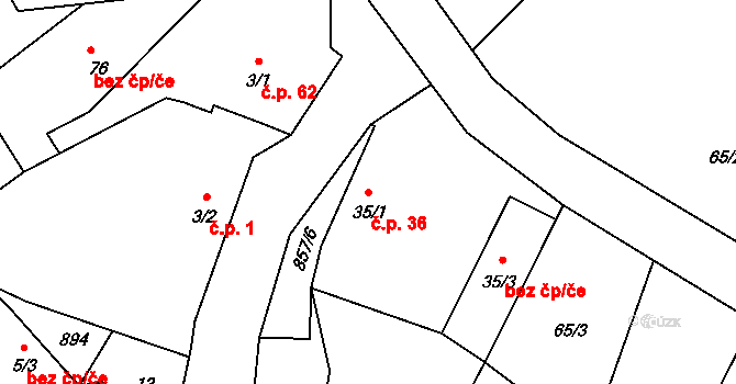 Krňany 36 na parcele st. 35/1 v KÚ Krňany, Katastrální mapa