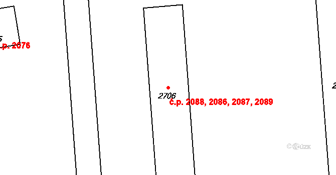 Kročehlavy 2086,2087,2088,2089, Kladno na parcele st. 2706 v KÚ Kročehlavy, Katastrální mapa