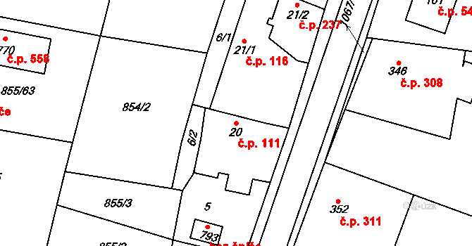 Cerhenice 111 na parcele st. 20 v KÚ Cerhenice, Katastrální mapa
