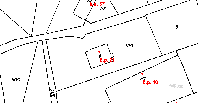 Hradišťko I 21, Veltruby na parcele st. 6 v KÚ Hradišťko I, Katastrální mapa
