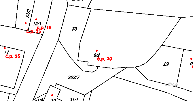 Tlustovousy 30, Tuklaty na parcele st. 8/2 v KÚ Tlustovousy, Katastrální mapa