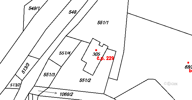 Chotyně 229 na parcele st. 305 v KÚ Chotyně, Katastrální mapa