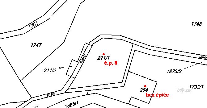 Bozkov 8 na parcele st. 211/1 v KÚ Bozkov, Katastrální mapa