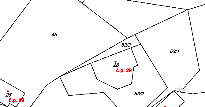 Košov 29, Lomnice nad Popelkou na parcele st. 26 v KÚ Košov, Katastrální mapa