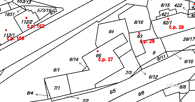 Tetín 27 na parcele st. 65 v KÚ Tetín u Berouna, Katastrální mapa