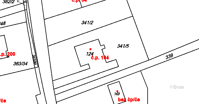 Soběšovice 194 na parcele st. 124 v KÚ Pitrov, Katastrální mapa