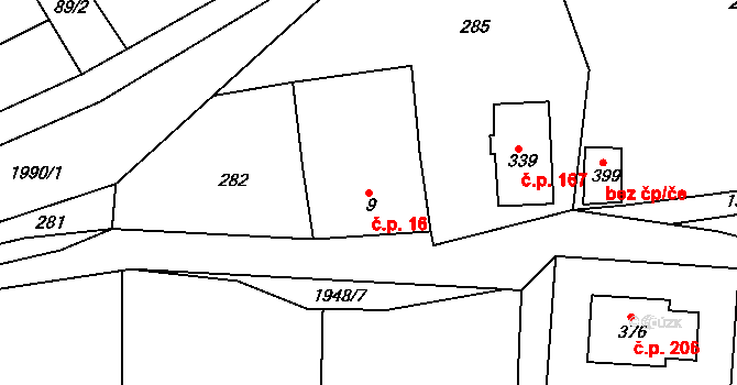 Kamenec u Poličky 16 na parcele st. 9 v KÚ Kamenec u Poličky, Katastrální mapa