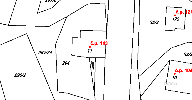 Lezník 113, Polička na parcele st. 11 v KÚ Lezník, Katastrální mapa