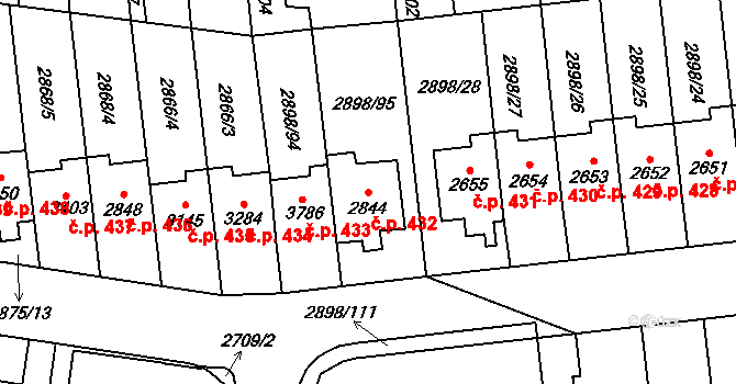 Dolní Předměstí 432, Polička na parcele st. 2844 v KÚ Polička, Katastrální mapa