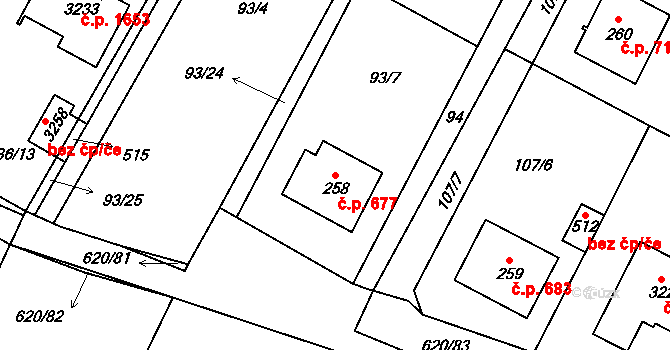 Chvalčov 677 na parcele st. 258 v KÚ Chvalčova Lhota, Katastrální mapa