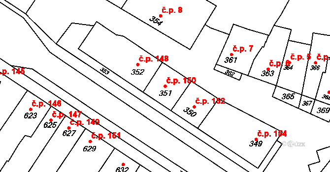 Křelov 150, Křelov-Břuchotín na parcele st. 351 v KÚ Křelov, Katastrální mapa