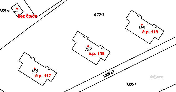 Mladeč 118 na parcele st. 157 v KÚ Mladeč, Katastrální mapa