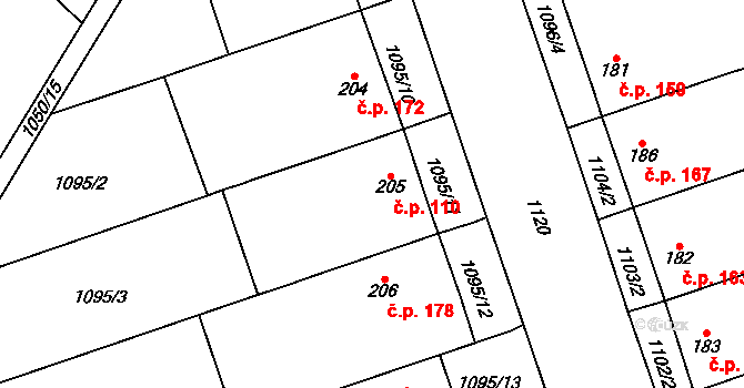 Pňovice 110 na parcele st. 205 v KÚ Pňovice, Katastrální mapa