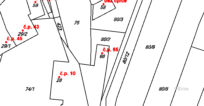 Podolí 65, Bouzov na parcele st. 66 v KÚ Podolí u Bouzova, Katastrální mapa