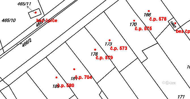 Velká Bystřice 579 na parcele st. 178 v KÚ Velká Bystřice, Katastrální mapa