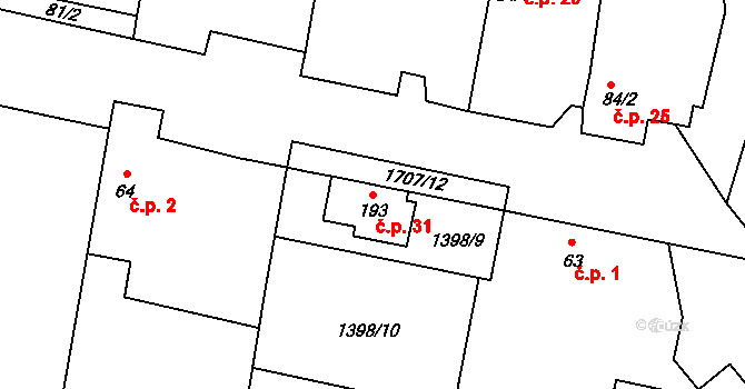 Smilovice 31 na parcele st. 193 v KÚ Smilovice, Katastrální mapa