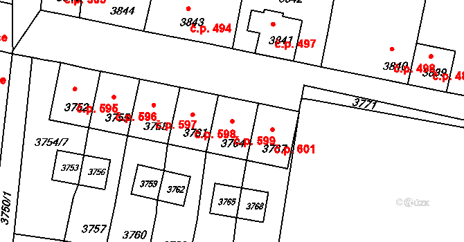Mimoň I 599, Mimoň na parcele st. 3764 v KÚ Mimoň, Katastrální mapa