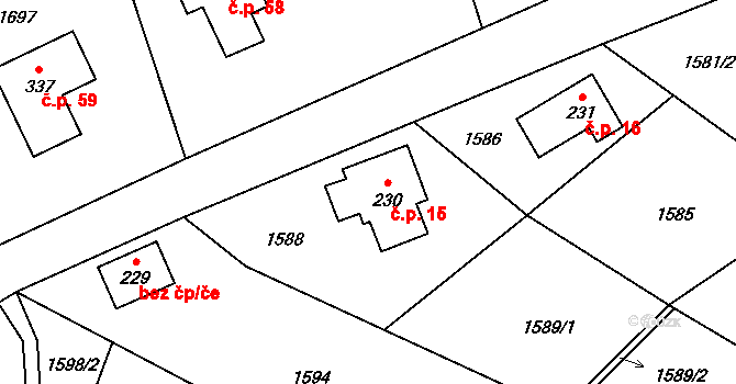 Valy 15, Krompach na parcele st. 230 v KÚ Krompach, Katastrální mapa