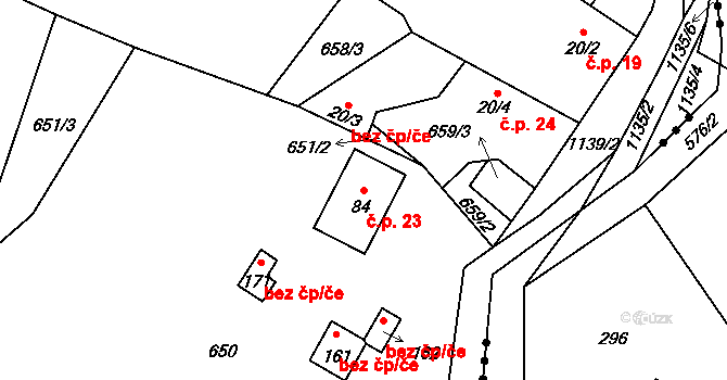 Hrušovka 23, Velemín na parcele st. 84 v KÚ Bílý Újezd, Katastrální mapa