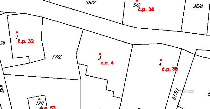 Strachaly 4, Snědovice na parcele st. 2 v KÚ Strachaly, Katastrální mapa