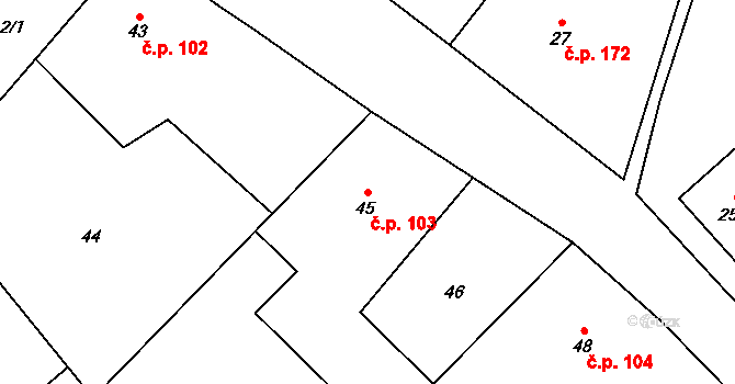 Choryně 103 na parcele st. 45 v KÚ Choryně, Katastrální mapa