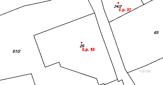 Lhota 10, Valašské Meziříčí na parcele st. 28 v KÚ Lhota u Choryně, Katastrální mapa